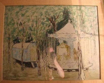 Marthe ORANT (1874-1957) La fête foraine Pastel et aquarelle sur papier, monogrammé...