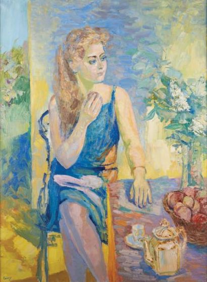 Germaine LACAZE (1908-1994) Michèle à 17 ans, 1965 Huile sur toile, signée en bas...
