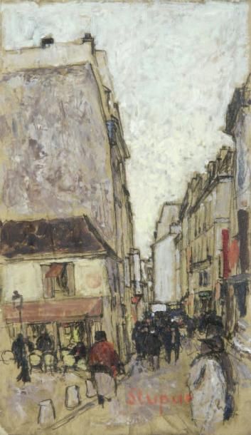 Marko STUPAR (né en 1936) La rue Saint André des Arts Technique mixte sur carton...