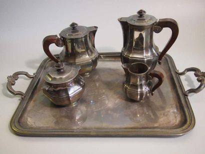 null Service à thé-café, quatre pièces et un plateau, en métal argenté à décor de...