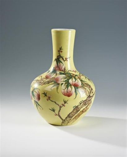 null Vase de forme tianqiuping en porcelaine décorée en émaux polychromes dans le...