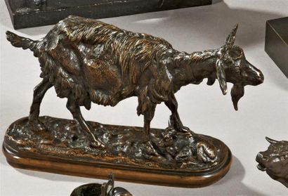 Emmanuel Fremiet (1824-1910) Chèvre et son chevreau Epreuve en bronze à patine brune...