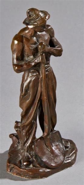 Jules DALOU « Agriculteur». Epreuve en bronze à patine brune nuancée. Fonte de Deloorge...