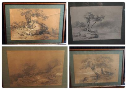Jules COIGNET (1798-1860) Paysage de rivière Dessin au fusain et pastel gras signé...