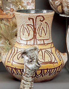 ACCOLAY Vase balustre en terre chamottée à décor incisé de frises florales stylisées,...