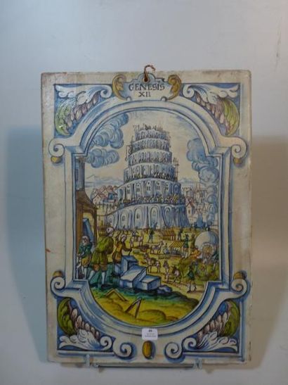 Winterthur Plaque de poêle de forme rectangulaire décorée en polychromie d'une scène...