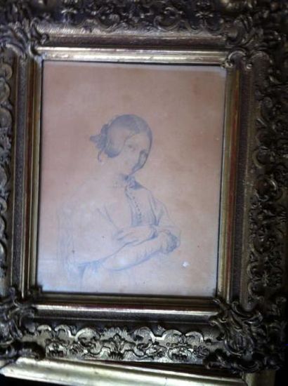 Henri LEHMANN (1814-1882) Portrait de femme Dessin signé en bas à gauche dédicacé...