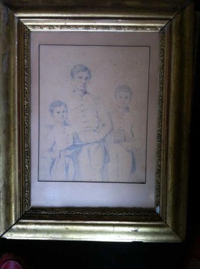 LEROY A "Trois garçonnets" Dessin signé en bas à droite. 28x21 cm.