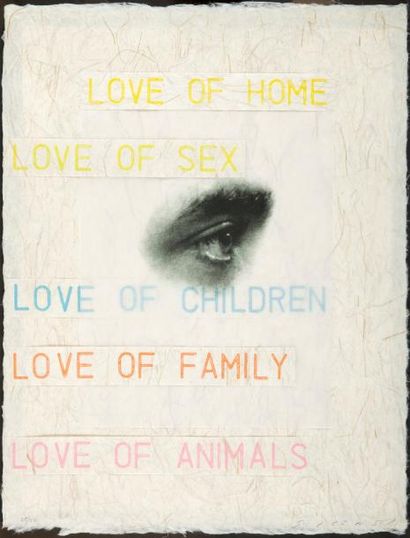 JAUME PLENSA (1955) L' oeil-loveSérigraphie et collages sur papier, signée en bas...
