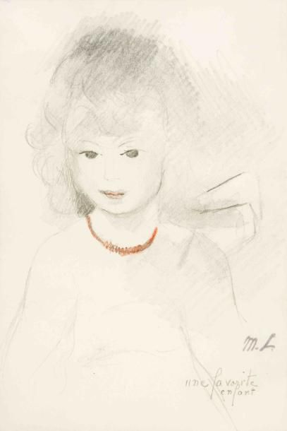 Marie LAURENCIN (1883-1956) Une favorite enfant Mine de plomb et crayon de couleur,...