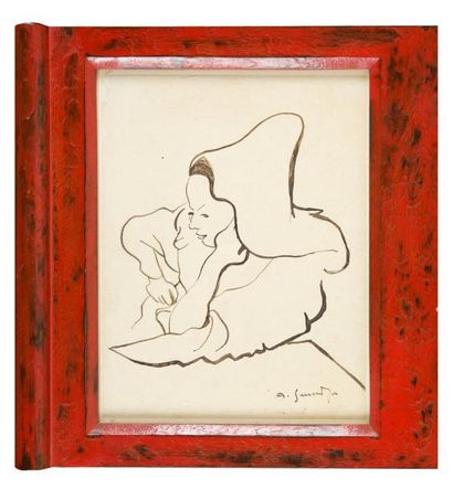 Alex SMADJA (1897-1977) Bretonne accoudée Encre sur papier, signé en bas à droite....
