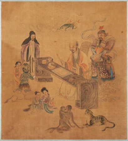 CHINE - XIXe siècle Ensemble de sept pages provenant d'un album, encres sur papier,...