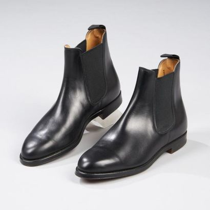 CROCKETT&JONES Paire de boots en cuir noir, élastique de chaque côté, taille 37 1/2-38,...