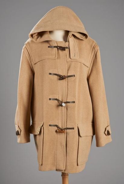 BURBERRY'S Duffle coat en lainage beige à motifs de chevrons, boutonnage en corne,...