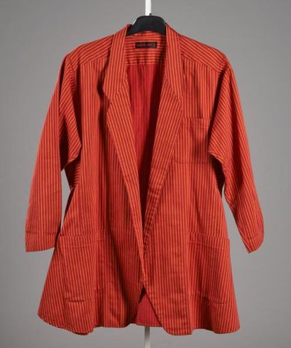 KENZO Jap veste en coton rouge à rayures jaune, col cranté, manches longues sur emmanchures...