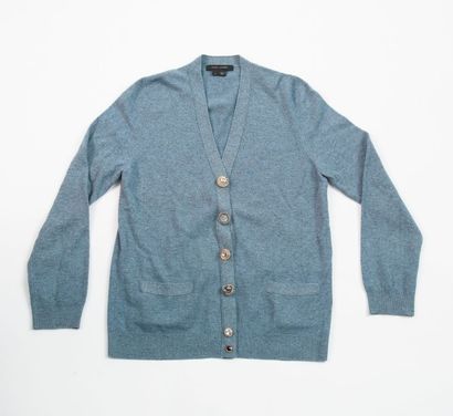Marc JACOBS Gilet en jersey de laine et cachemire bleu chiné, boutonnage pressions...
