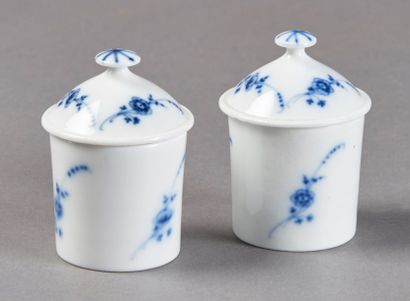 PARIS Deux pots à pommade couverts en porcelaine dure à décor en camaïeu bleu de...