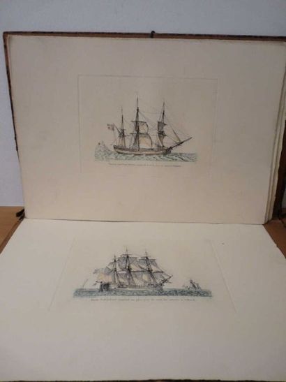 null CARTON à dessins comprenant un lot de gravures de vaisseau, navires, frégates,...