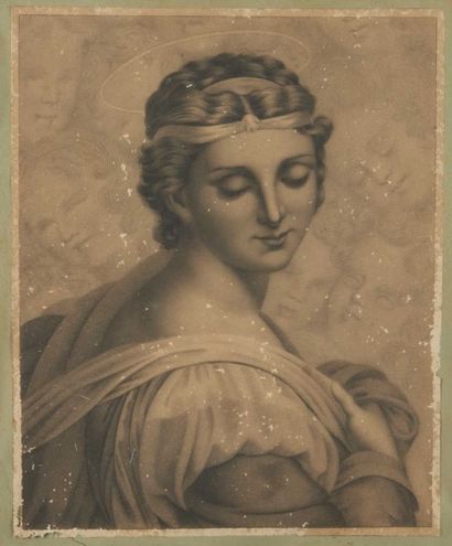 ECOLE FRANCAISE Etude de femme et angelots Dessin. H. 49 cm - L. 40 cm.