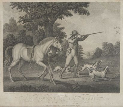 null Scènes de chasse Deux gravures, H. 32 - L. 38 cm. La chasse au cerf, epreuve...