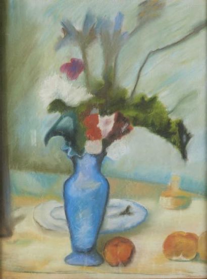 Caroline BRICOUT "Vase de fleurs" Aquarelle signée en bas à droite. 64,5 x 49 cm...