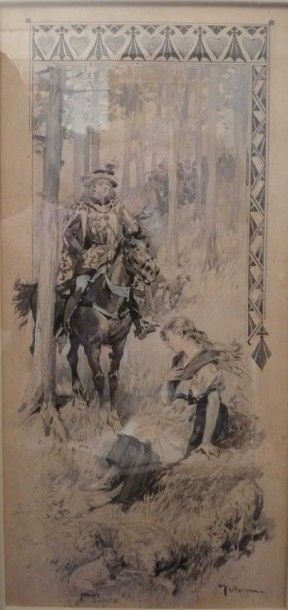 Frédéric de HAENEN (Utrecht 1853 - ? 1929) "Le prince et la bergère, scène troubadour"...