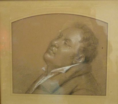 ECOLE FRANCAISE DU XIXème siècle "Portrait d'homme de profil" Dessin au lavis et...