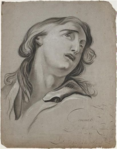 PIERRE ALEXANDRE PARISOT (1750-1820) ATTRIBUÉ À Portrait de femme. Pierre noire sur...