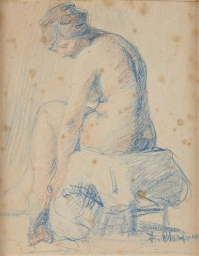 Pierre CHAPUIS (1863-1942) Modèle nu assis Pastel Signé en bas à droite 18 x 14,5...
