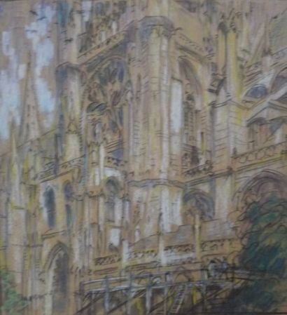 Pierre CHAPUIS (1863-1942) La Cathédrale de Chartres Pastel et fusain sur papier...