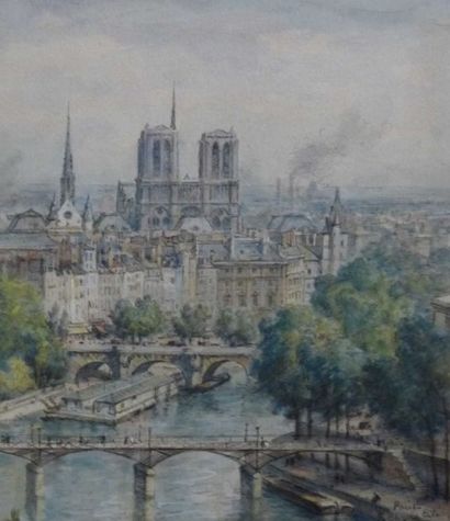 Pierre CHAPUIS (1863-1942) La Cité Aquarelle et lavis d'encre sur papier 20,5 x 17,8...