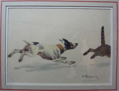 Charles CONDAMY (Gamaches 1847 - 1913) Chien poursuivant un chat Chien poursuivant...