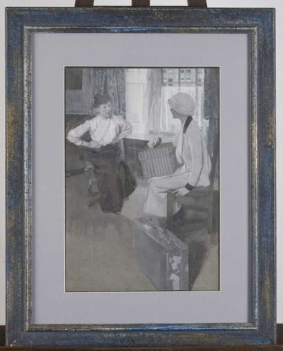 Frank CRAIG (Abbey Wood, Kent 1874 - Sintra 1918) Le départ Crayon noir, lavis et...