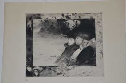 Henry Somm (1844-1907) "Deux femmes en chapeau regardant vers la gauche" (c.1890)...