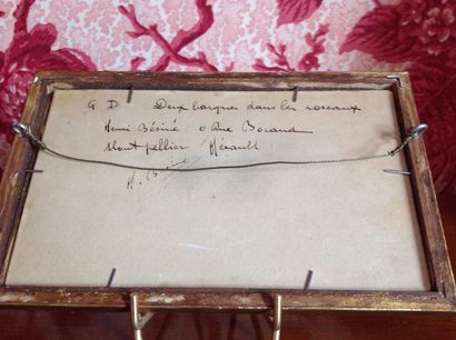 Henri BÉSINÉ (XIX-XX) "Deux barques dans les roseaux" Huile sur carton signée en...