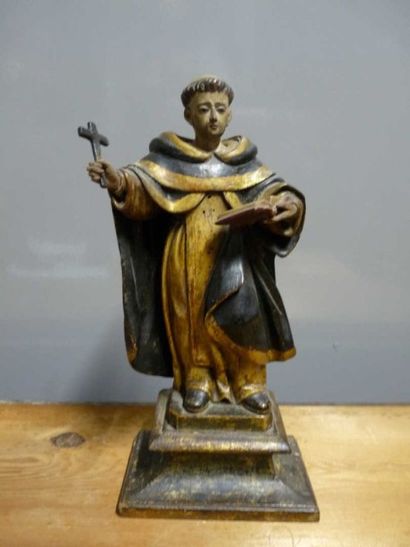 null "Evangeliste" Sujet en bois sculpté polychrome. H. 32 cm