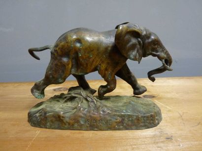Alfred Louis BARYE d'après Eléphant du Sénégal Epreuve en bronze à patine vert brun....