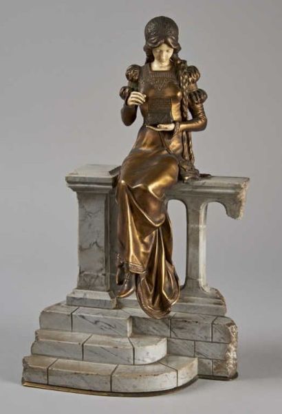 DOMINIQUE ALONZO " Marguerite ". Sculpture chryséléphantine en bronze à patine mordorée...
