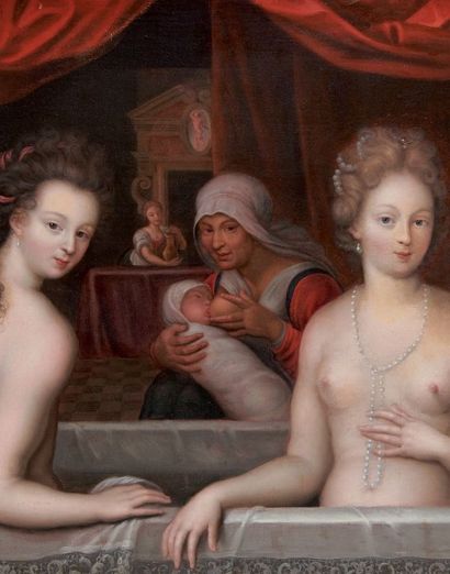 ECOLE FRANCAISE DU XVIIème SIECLE Femmes au bain Toile 57,5 x 71,5 cm Restaurati...