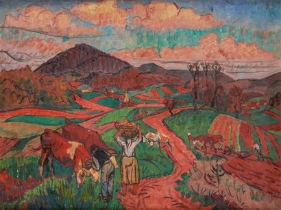 Jules Emile ZING (1882-1942) Paysans dans la campagne Huile sur toile, signée en...