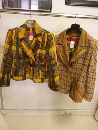 Christian LACROIX Lot de deux vestes en lainage chiné l'une jaune marron et rose,...