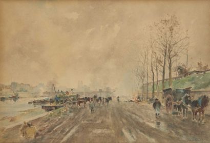 Pierre VAUTHIER (Pernanbuco 1845 - Beauchamps 1916) Le quai de Javel à Paris Aquarelle...
