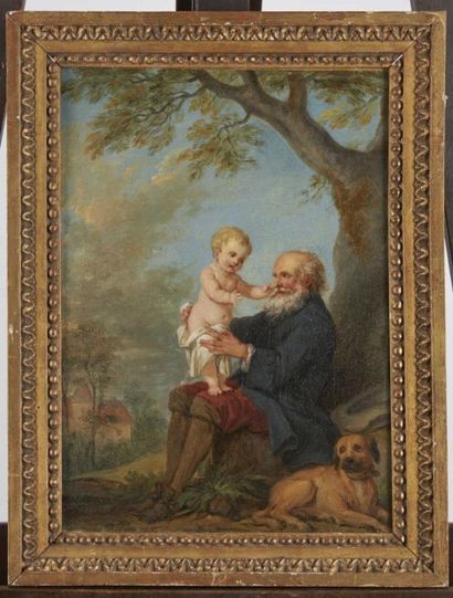 ATTRIBUÉ À CHARLES LEPEINTRE (1735 - 1803) Un père et son enfant Toile 33 x 24,5...