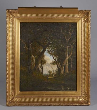 Pierre Ernest BALLUE (1855-1928) Chemin en forêt Huile sur toile signée en bas à...
