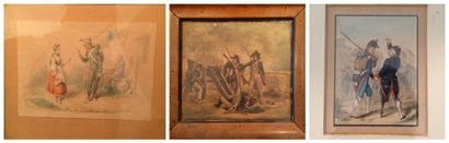 Hippolyte BELLANGE (1800-1866) "Scène galante" Dessin aquarellé. Signé en bas à gauche...