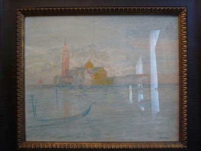 André BARBIER (1883-1970) "Vue de Venise" Gouache et aquarelle sur papier 50 x 60...