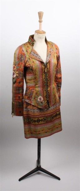 Christian LACROIX Lot composé d'un ensemble en lin et soie imprimé multicolore, veste...