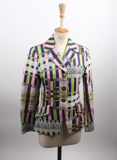 Christian LACROIX Lot composé d'un ensemble en lin et soie imprimé multicolore, veste...