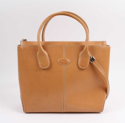 Tod's Sac cabas 29 cm en cuir naturel à surpiqures écru, double poignée, fermeture...