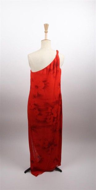 Geroges RECH Robe longue en crêpe viscose rouge imprimé à motif floral, décolleté...